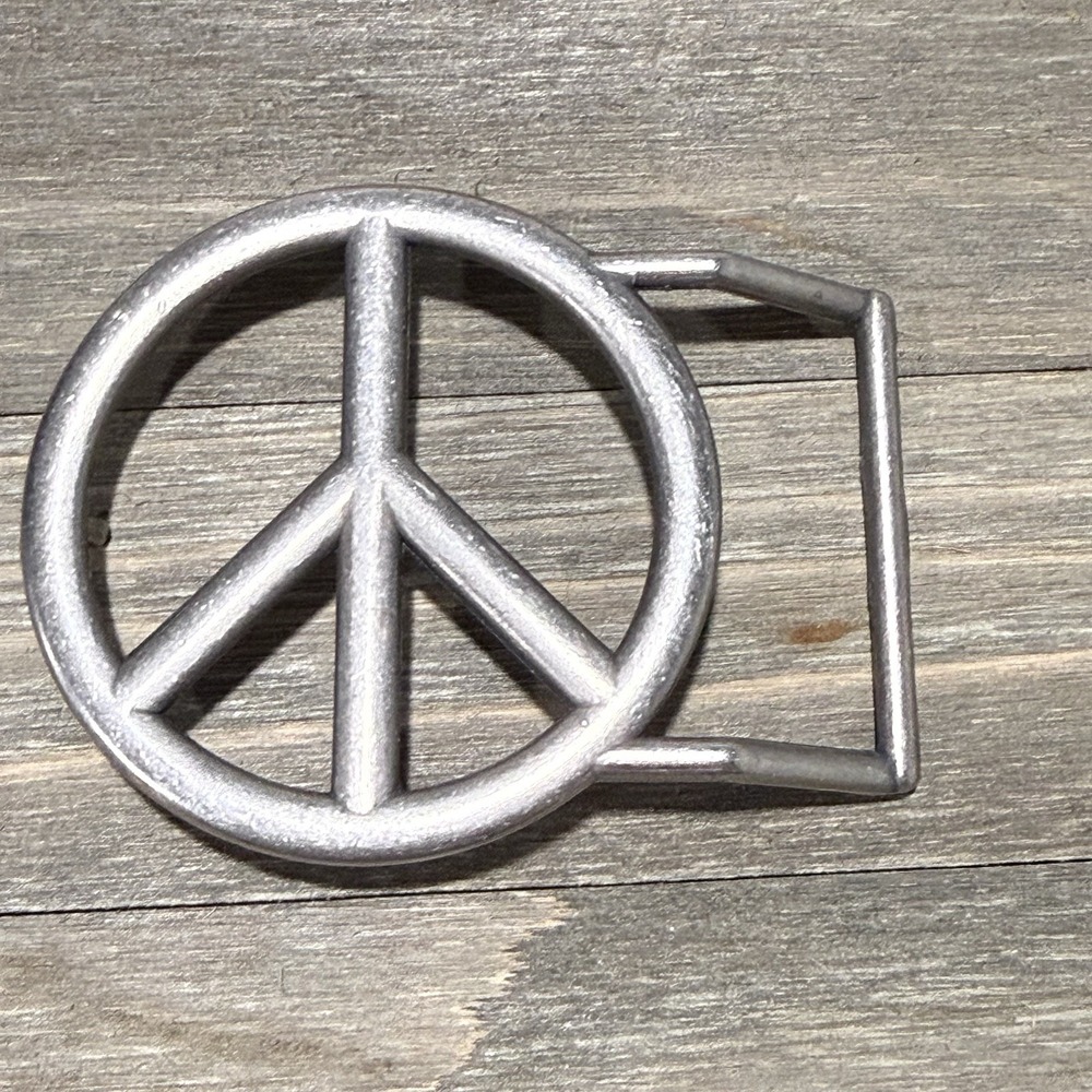Peace Sign Belt Buckle Hippie Boho Retro Unisex 3" Silver Tone Festival Concert